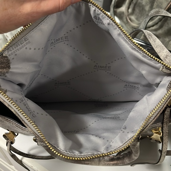 Aimee Kestenberg Gray w/ Irridescent Metallic Leather Satchel Handbag great - Picture 8 of 10